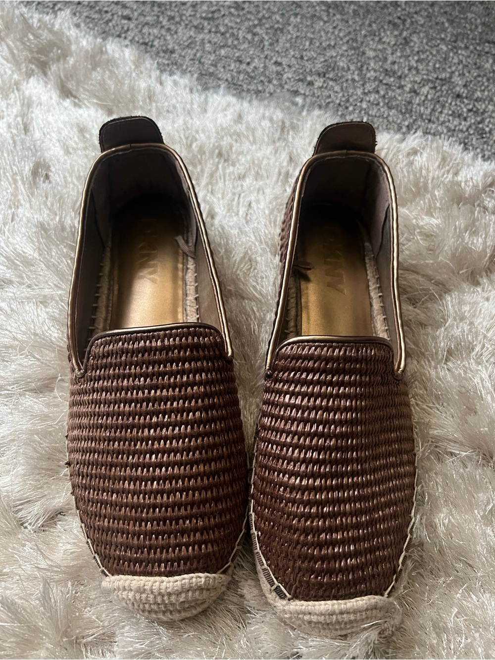 DKNY Brown Woven Espadrille Slip-Ons with Natural Jute Toe